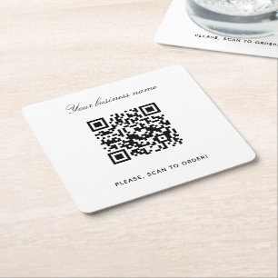 White Black Business Name qr Code Rechteckiger Pappuntersetzer