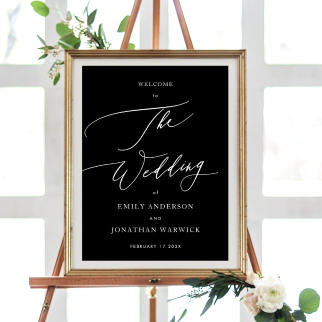 White & Black Calligraphy Simple Wedding Willkomme Poster (Von Creator hochgeladen)