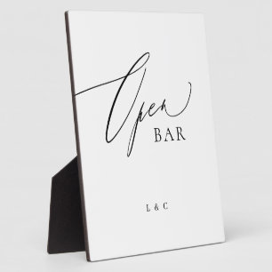 White Black Calligraphy Wedding OPEN Bar Sign Fotoplatte