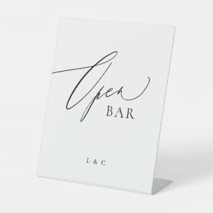 White Black Calligraphy Wedding Open Bar Sockelschild