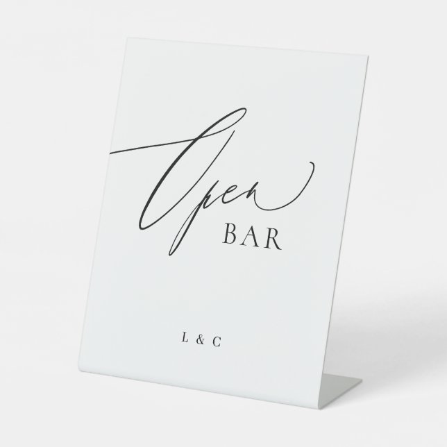 White Black Calligraphy Wedding Open Bar Sockelschild (Vorderseite)