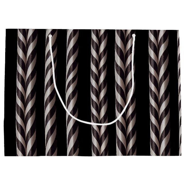 White & Black Candy Cane Gothmas Geschenktasche Große Geschenktüte (Rückseite)