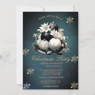 White Black Christmas Balls, Snowflakes Company Einladung