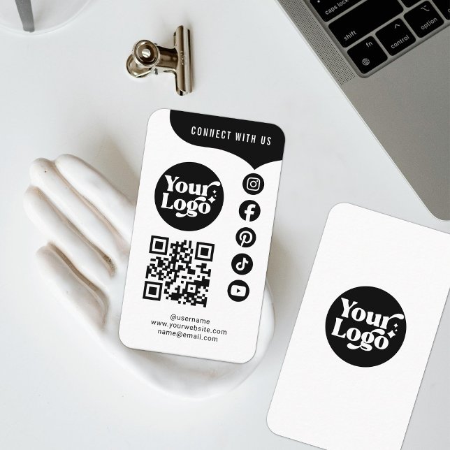White Black Connect mit QR Code 5 Social Media Visitenkarte (Von Creator hochgeladen)