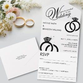 White & Black Diamond Ring Wedding All In One Einladung