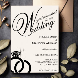White & Black Diamond Ring Wedding Einladung