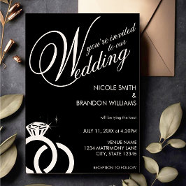 White & Black Diamond Ring Wedding Einladung