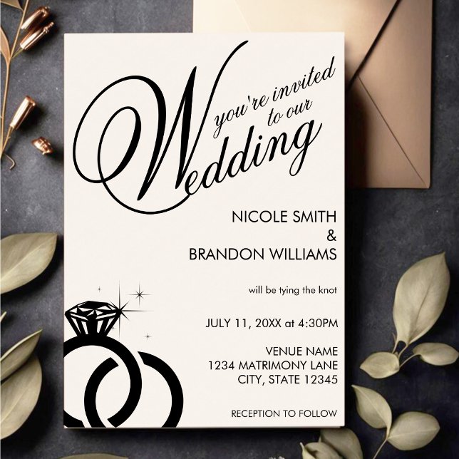 White & Black Diamond Ring Wedding Einladung (White & Black Diamond Ring Wedding Invitation)