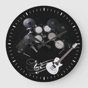white black drums and guitar wall clock große wanduhr