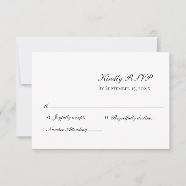 White Black Elegant formale traditionelle Hochzeit RSVP Karte (Vorderseite)