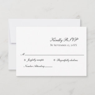 White Black Elegant formale traditionelle Hochzeit RSVP Karte
