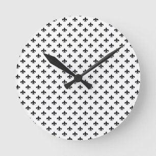 White Black Fleur De Lis Delicate Mardi Gras Runde Wanduhr