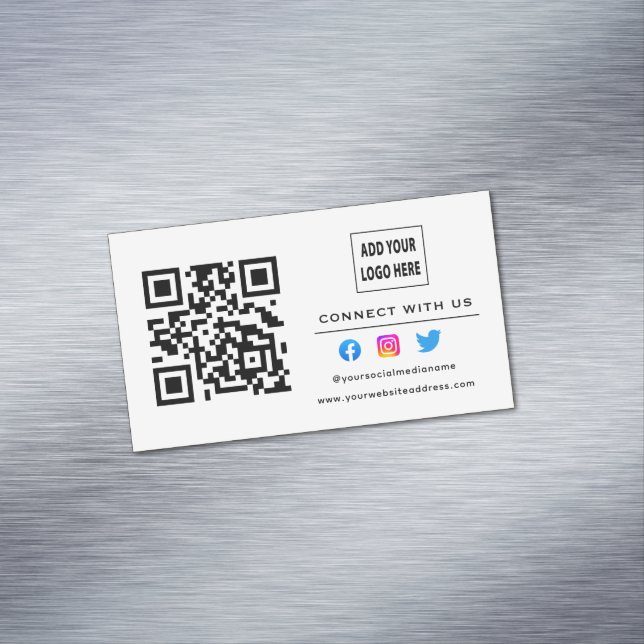 White Black Follow Scan zur Verbindung mit QR-Code Magnetische Visitenkarte (Beispiel)