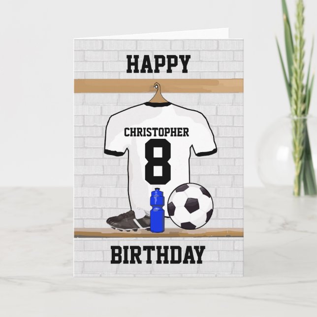 White Black Football Soccer Jersey zum Geburtstag Karte (Vorderseite)