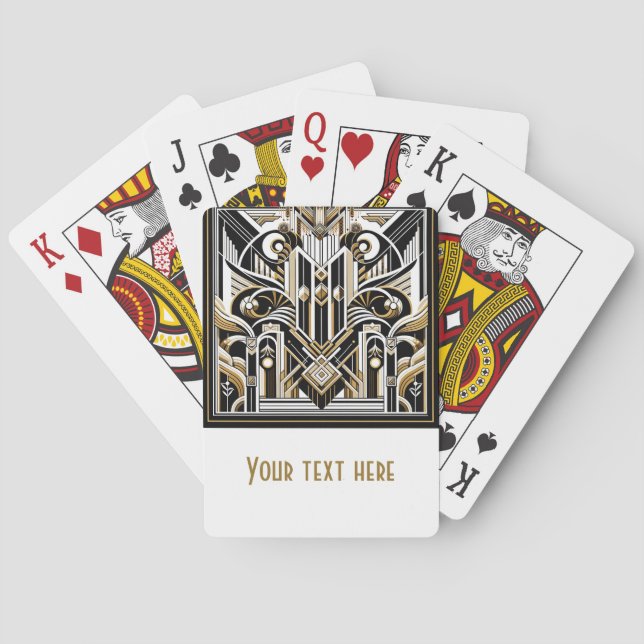 White Black Gold Art Deco Roaring 20's Wedding Spielkarten (Rückseite)
