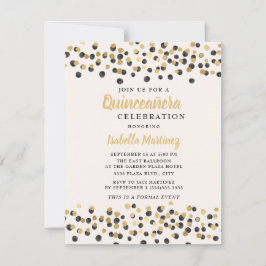 White Black Gold Confetti Glitzer Quinceanera Einladung