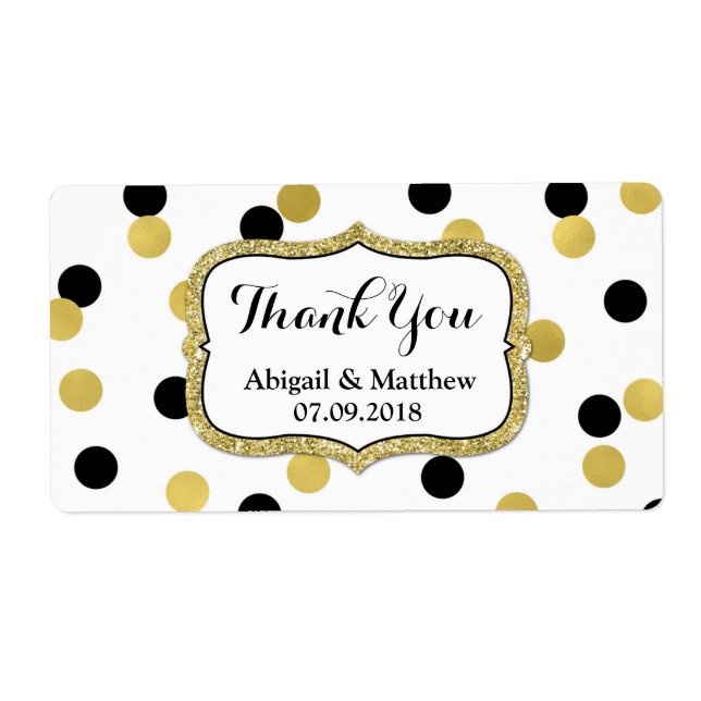 White Black Gold Confetti Wedding Labels (Vorne)
