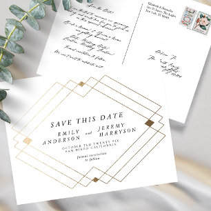 White Black Gold Deko Lines Save the Date Hochzeit Postkarte