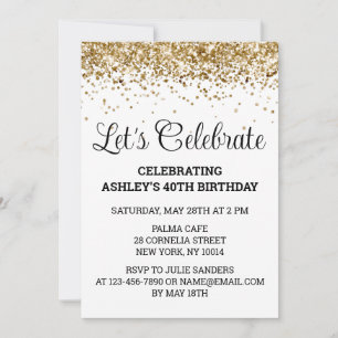 White Black Gold Glitzer 40. Geburtstag Party 40 Einladung