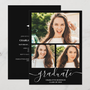 White Black Graduate Drehbuch 3 Fotos Abschluss Einladung