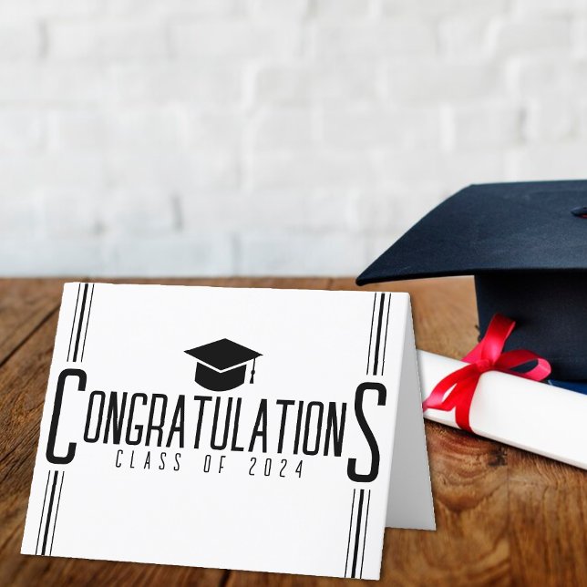 White & Black Gratulationen Klasse des Abschlusses Dankeskarte (White & Black Congratulations Class Of Graduation Thank You Card)
