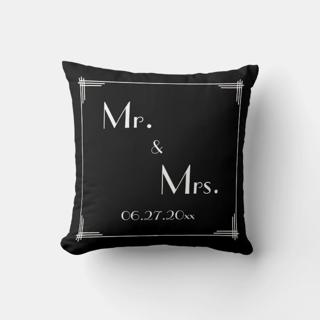 White Black Great Gatsby Art Deco Hochzeitskissen Kissen (Vorderseite)