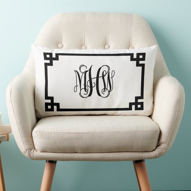 White Black Greece Key Vine Script Monogram DIY BG Lendenkissen (Von Creator hochgeladen)