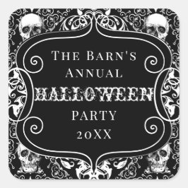 White Black Halloween Damask Skull Gothic Custom Quadratischer Aufkleber
