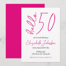 White Black Hot Pink Hello 50 Fabulous Birthday