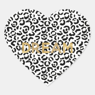 White Black Leopard Print Gold Glitzer Dream Herz-Aufkleber