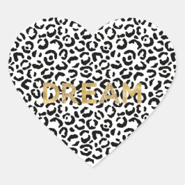 White Black Leopard Print Gold Glitzer Dream Herz-Aufkleber