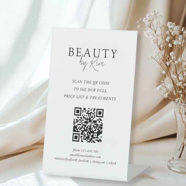 White & Black Minimal Elegant Salon QR-Code Sockelschild (White & Black Minimal Elegant Salon QR-Code Pedestal Sign)