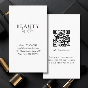 White & Black Minimal Elegant, Salon QR Code Visitenkarte