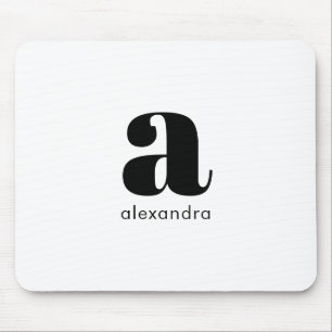 White Black Minimal Monogram Modern Elegant Mousepad