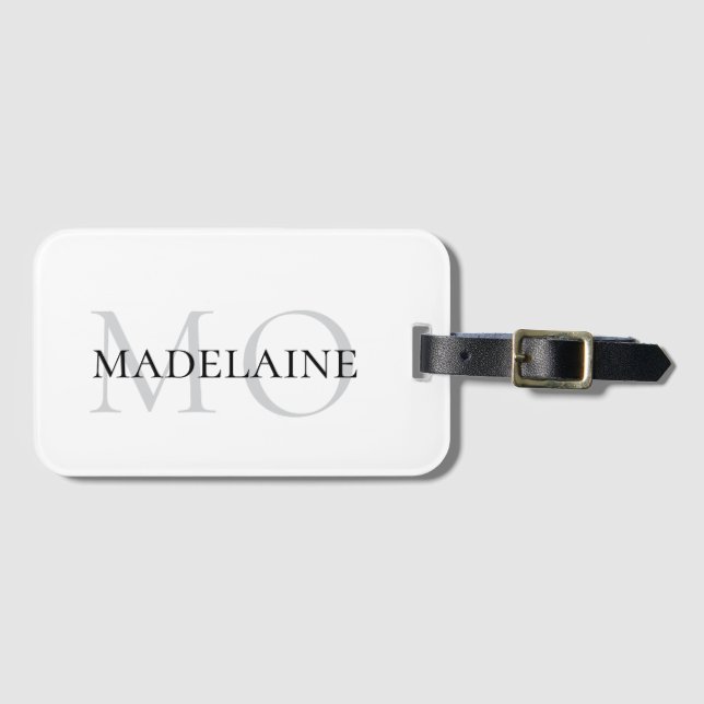 White Black Monogram Personal Travel Gepäckanhänger (Vorderseite (Horizontal))