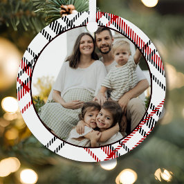 White Black Red Plaid Family Photo Ornament Aus Metall