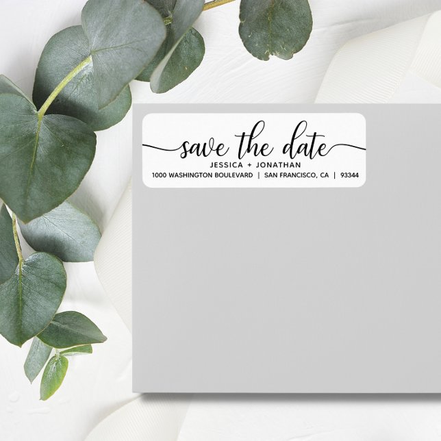 White Black SAVE THE DATE Wedding Rücksendeadresse (White Black SAVE THE DATE Wedding Return Address Label)