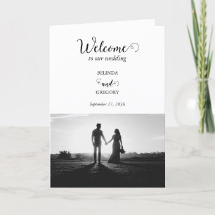 White Black Script Foto Wedding Order of Service Programm