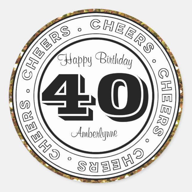 White Black Silver Glitzer 40. Geburtstag Runder Aufkleber (Vorderseite)