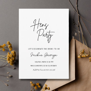White Black Simple Hens Party Einladung