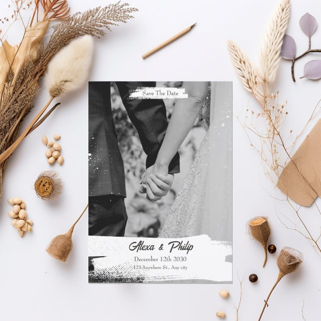 White Black Simple Minimalistisch Wedding Einladung (1)