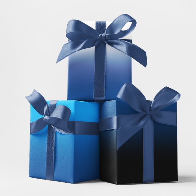 White Black Sky Blue und Deep Blue Ombre Mix Geschenkpapier Set (White Black Sky Blue and Deep Blue Ombre Mix Wrapping Paper Sheets)