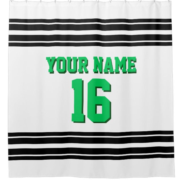 White Black Stripes Sports Jersey Smarald Green Duschvorhang (Vorderseite)