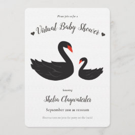 White Black Swan Bird Herz Virtual Baby Dusche Einladung