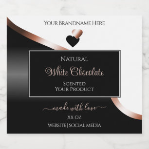White Black Wavy Rose Gold Hearts Produktkennzeich Alkoholflaschenetikett