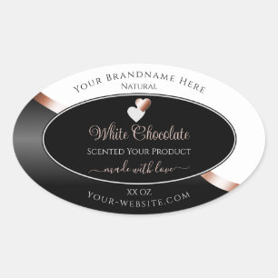 White Black Wavy Rose Gold Hearts Produktkennzeich Ovaler Aufkleber