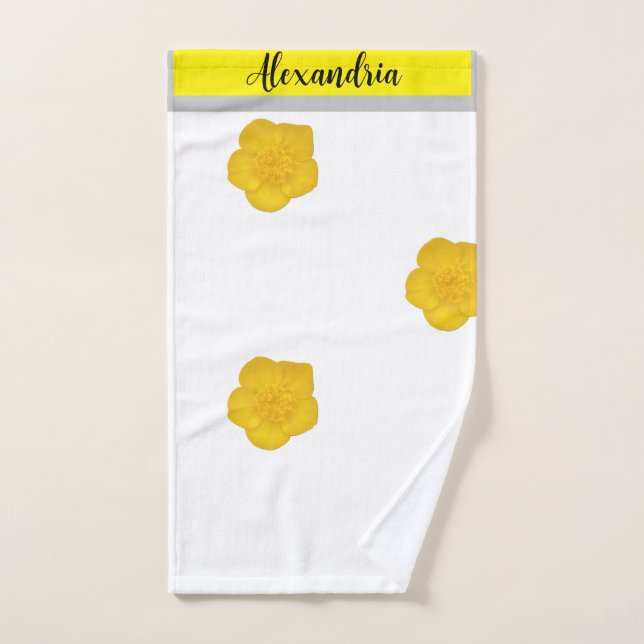 White & Black With Yellow Wildflower Photo Badhandtuch Set (Handtuch)