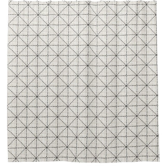 White & Black woven simple scandinavian Duschvorhang (Vorderseite)