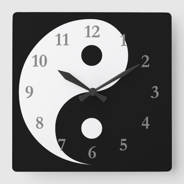 White Black Yin Yang Symbol mit grauen Zahlen Quadratische Wanduhr (Vorderseite)