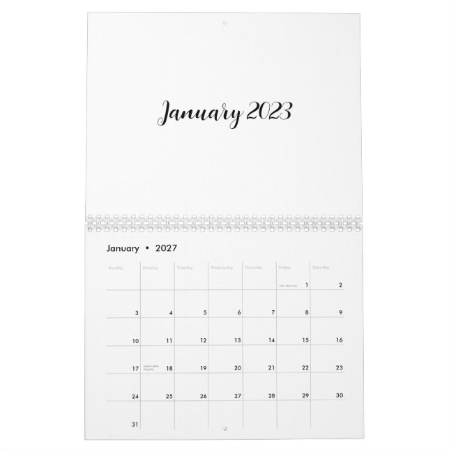 White Blank Calendar 2023 mit Skripttext Kalender (Jan 2027)